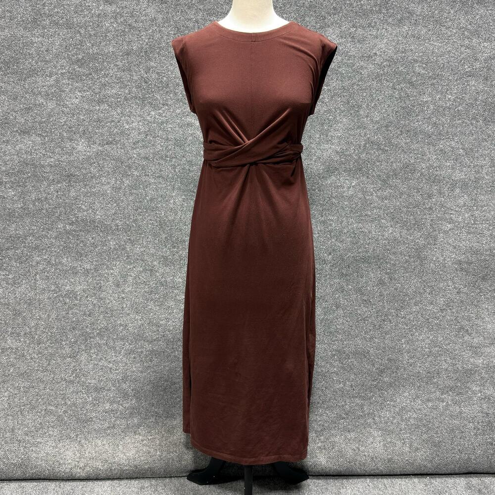 Modern Citizen Dress Womens XS Brown Jersey Belted Pleated Waist Midi Tank